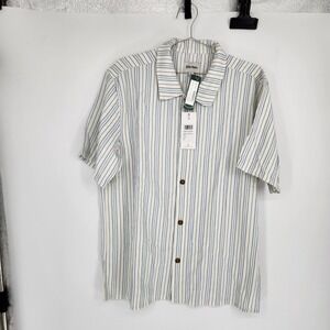 Rhythm XL White Novelty Stripe Seersucker Camp Shirt NWT